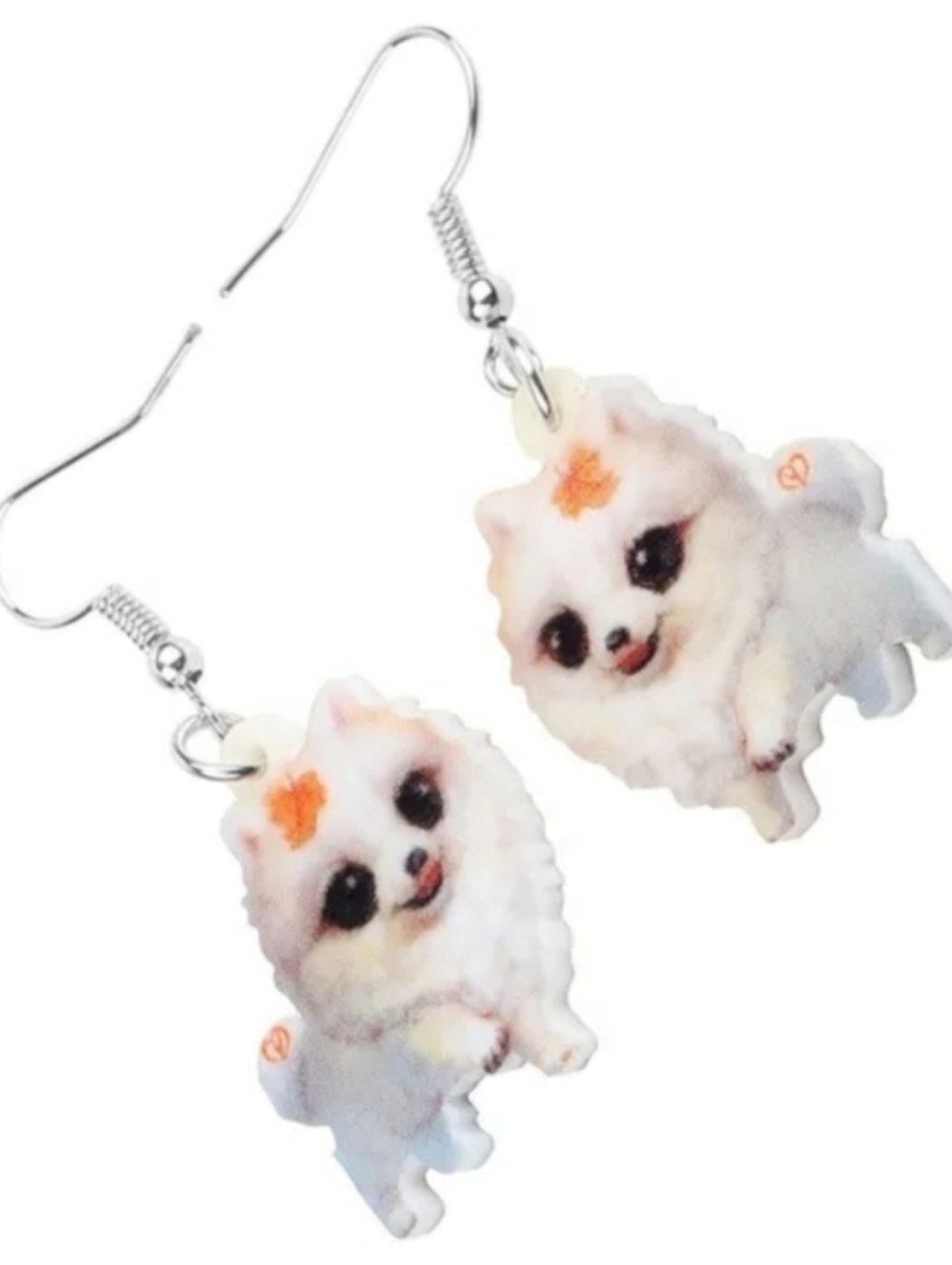 Cute White Pomeranian Dog Earrings - Charming Pet-Themed Jewelry